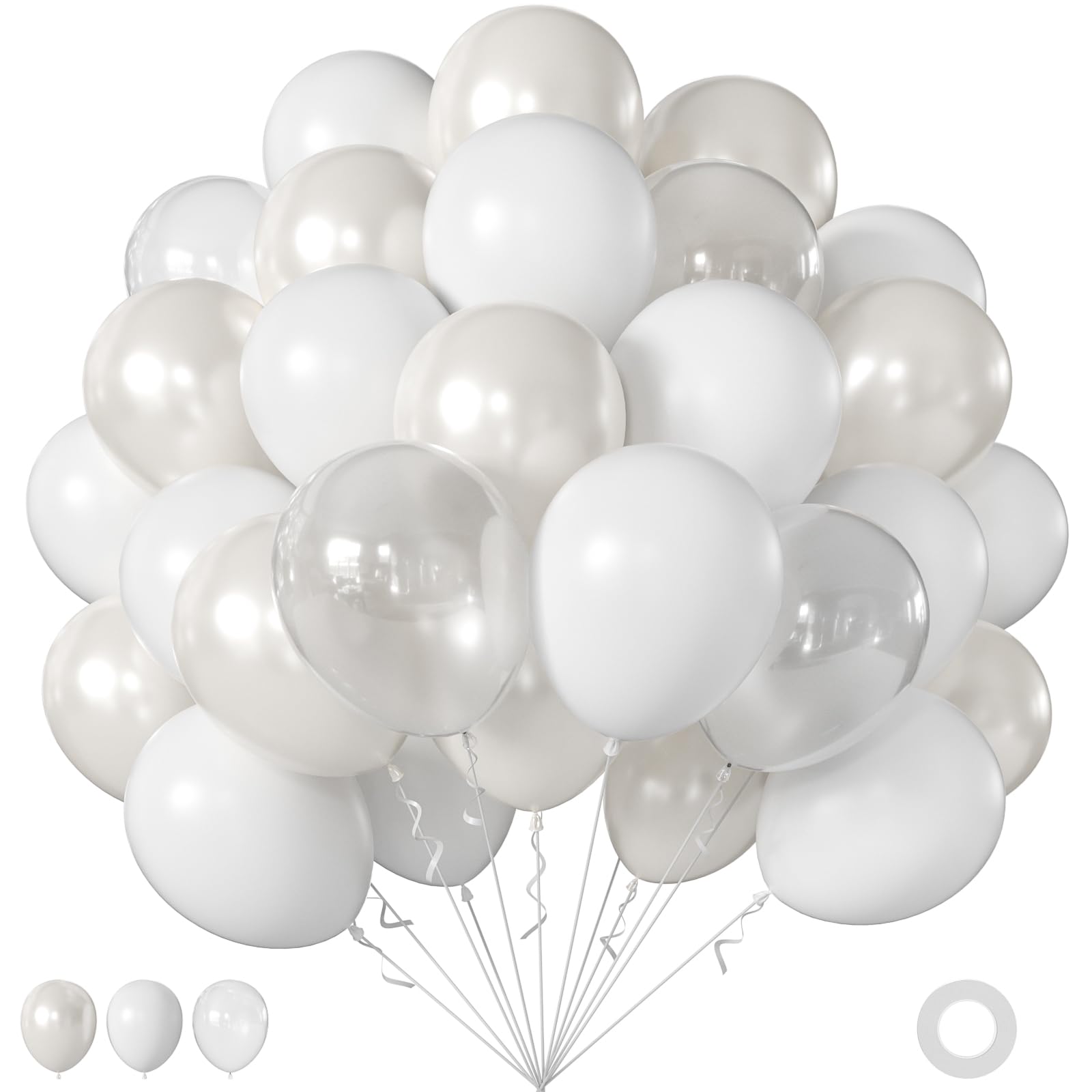 60Pc 12Inch Navy Blue, White and Gold Balloons with Metallic Gold Confetti Balloon