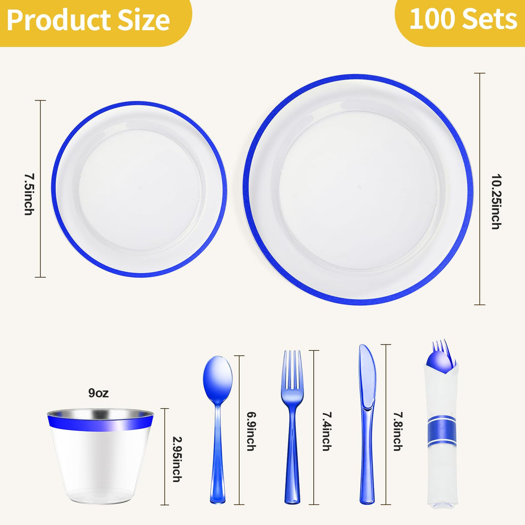 Goodluck 350 Pcs Clear Plastic Plates with Colored Rim,