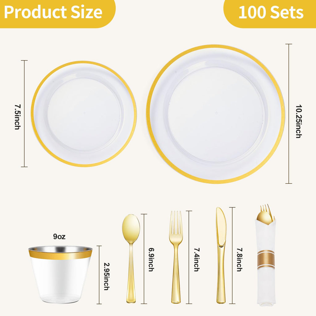 Goodluck 350 Pcs Clear Plastic Plates with Colored Rim,