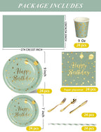 Nkaiso 161 Pcs Purple Gold Birthday Plates and Napkins Set -20 Serves | Party Supplies Set with Paper Plates Cups Napkins & Silverware, for Birthday Party Decorations