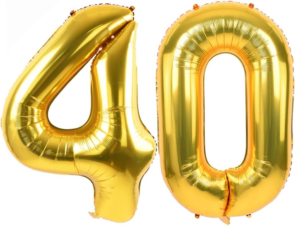 TONIFUL 40 Inch Gold Foil Number 40 Balloon, 40th Birthday Decorations | Large Gold 40 Balloon Number 40 for Milestone Forty Birthday Party 40th Anniversary, Gold Birthday Decor for Men Women
