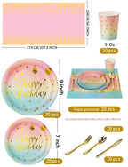 Nkaiso 161 Pcs Purple Gold Birthday Plates and Napkins Set -20 Serves | Party Supplies Set with Paper Plates Cups Napkins & Silverware, for Birthday Party Decorations