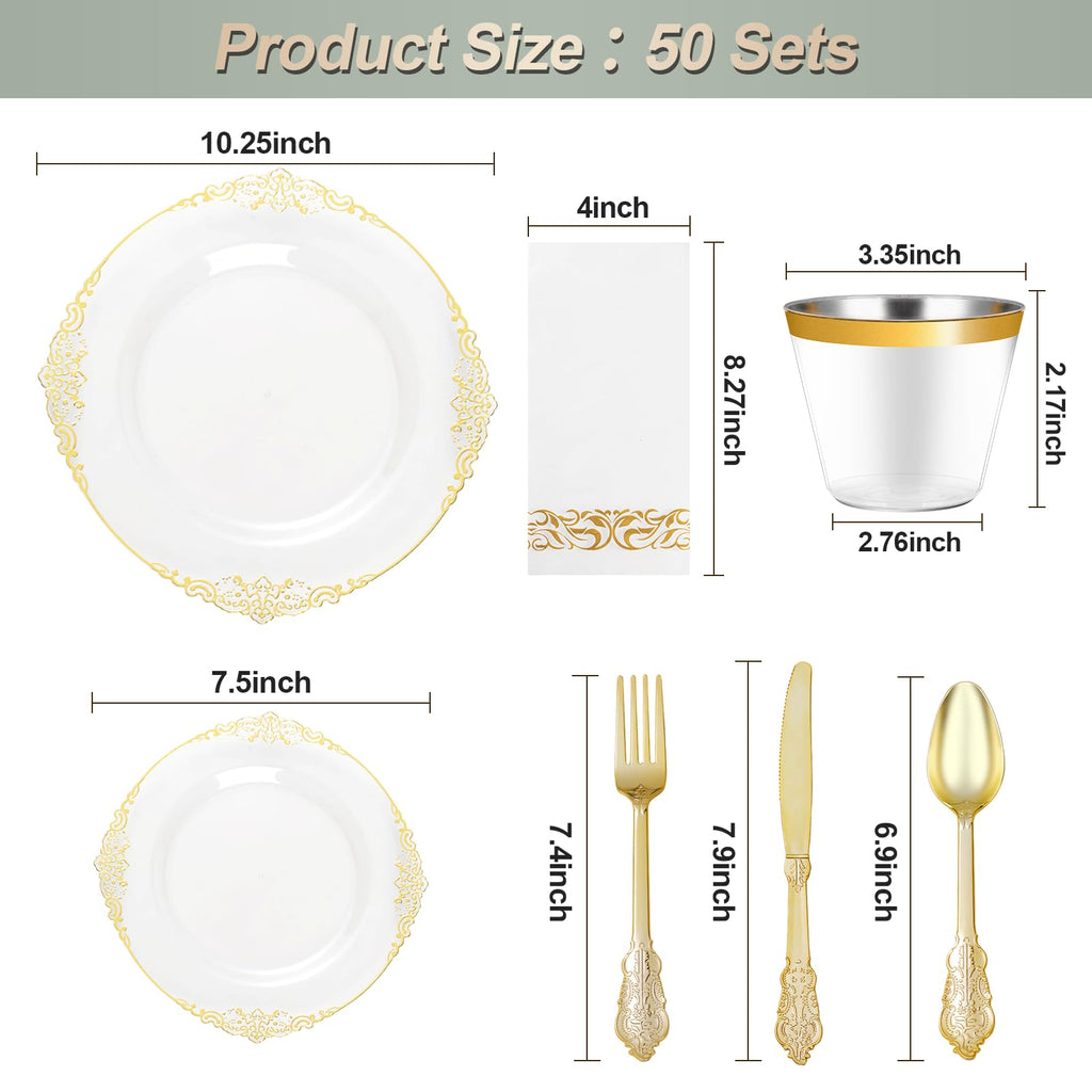Bestluck 175PC Disposable Clear Plastic Complete Dinner Set for 25 Guests