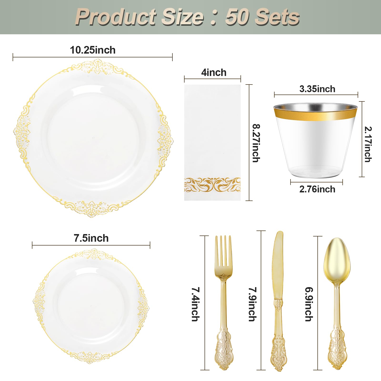 Bestluck 175PC Disposable Clear Plastic Complete Dinner Set for 25 Guests