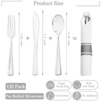 120 Pack Black Plastic Silverware Rolled Silverware Disposable | Pre Rolled Silverware Set Disposable Wrapped Cutlery Set for Catering, Parties, Wedding, Birthday& Special Events