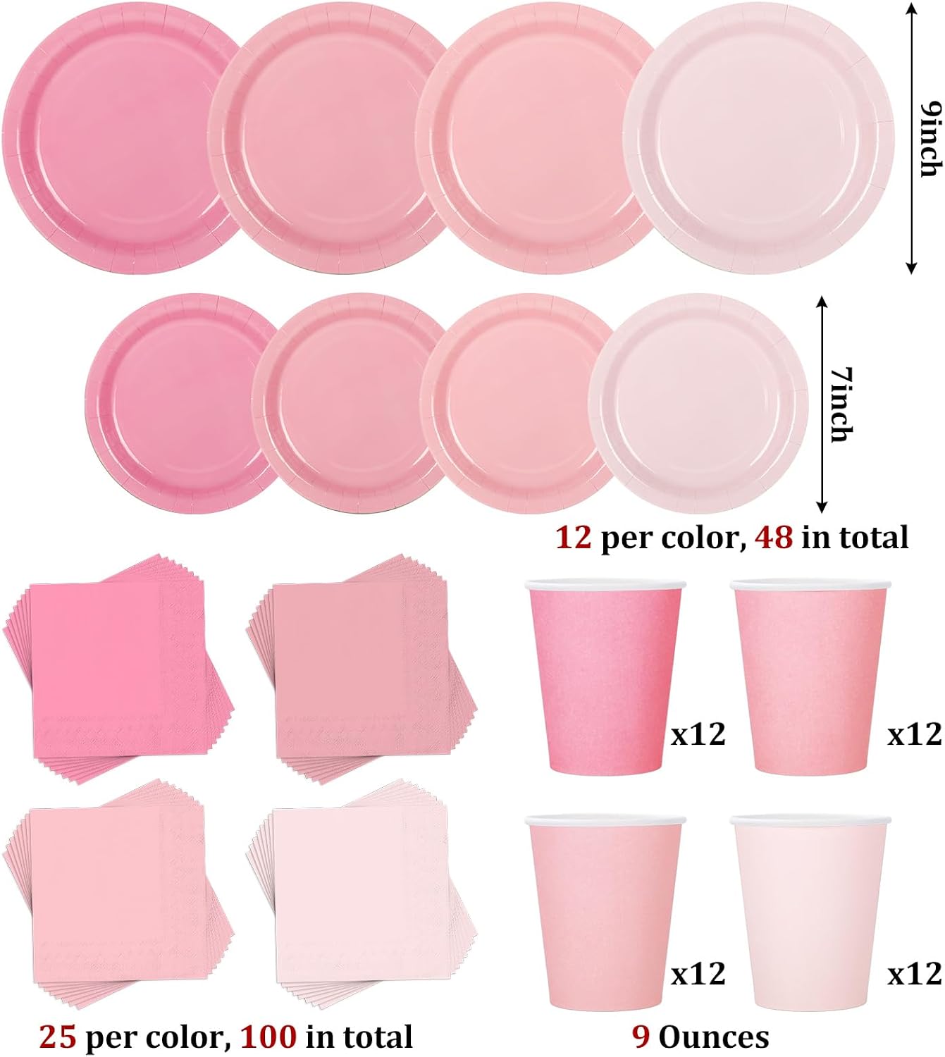 Whaline 244 Pcs Neon Party Supplies Set Include 7 & 9 Inch Rainbow Color Paper Plates Napkins 9oz Cups Disposable Dinnerware for Neon Glow Birthday Baby Shower Wedding Picnic Party, Serves 48 Guests