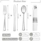 120 Pack Black Plastic Silverware Rolled Silverware Disposable | Pre Rolled Silverware Set Disposable Wrapped Cutlery Set for Catering, Parties, Wedding, Birthday& Special Events