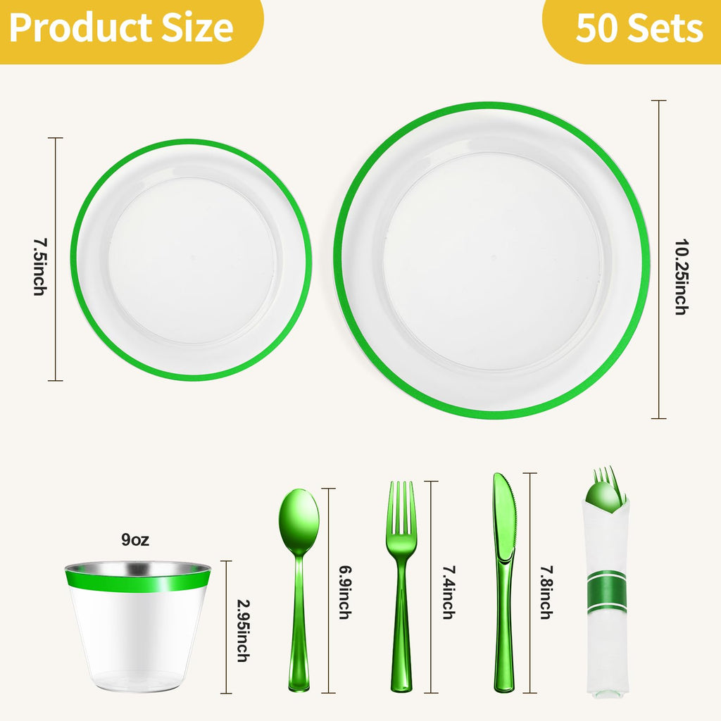 Goodluck 350 Pcs Clear Plastic Plates with Colored Rim,