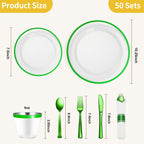 Goodluck 350 Pcs Clear Plastic Plates with Colored Rim,