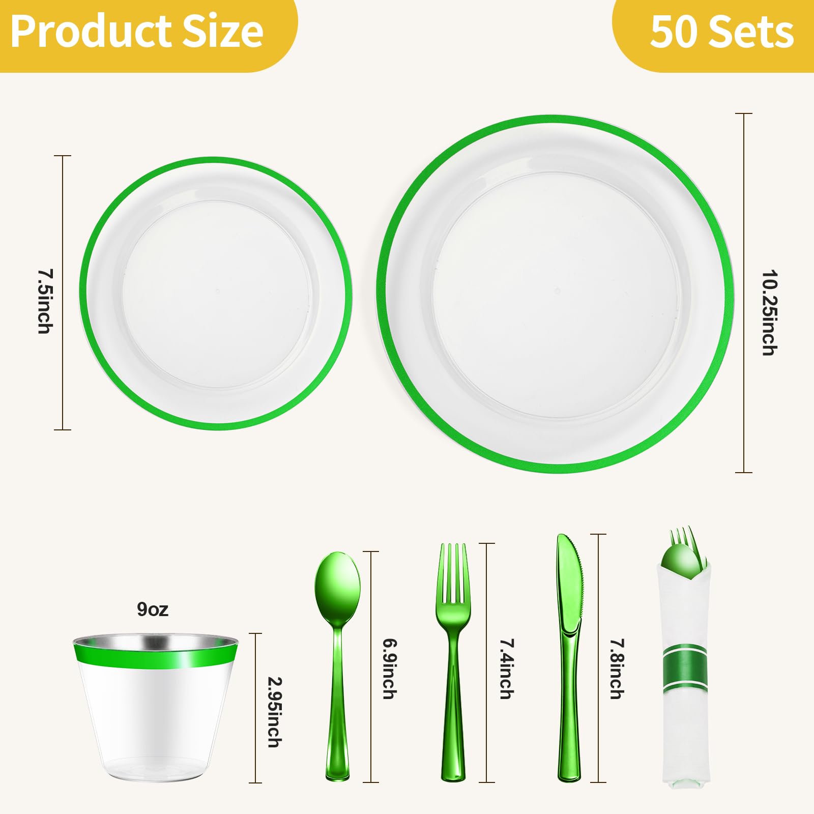 Goodluck 350 Pcs Clear Plastic Plates with Colored Rim,
