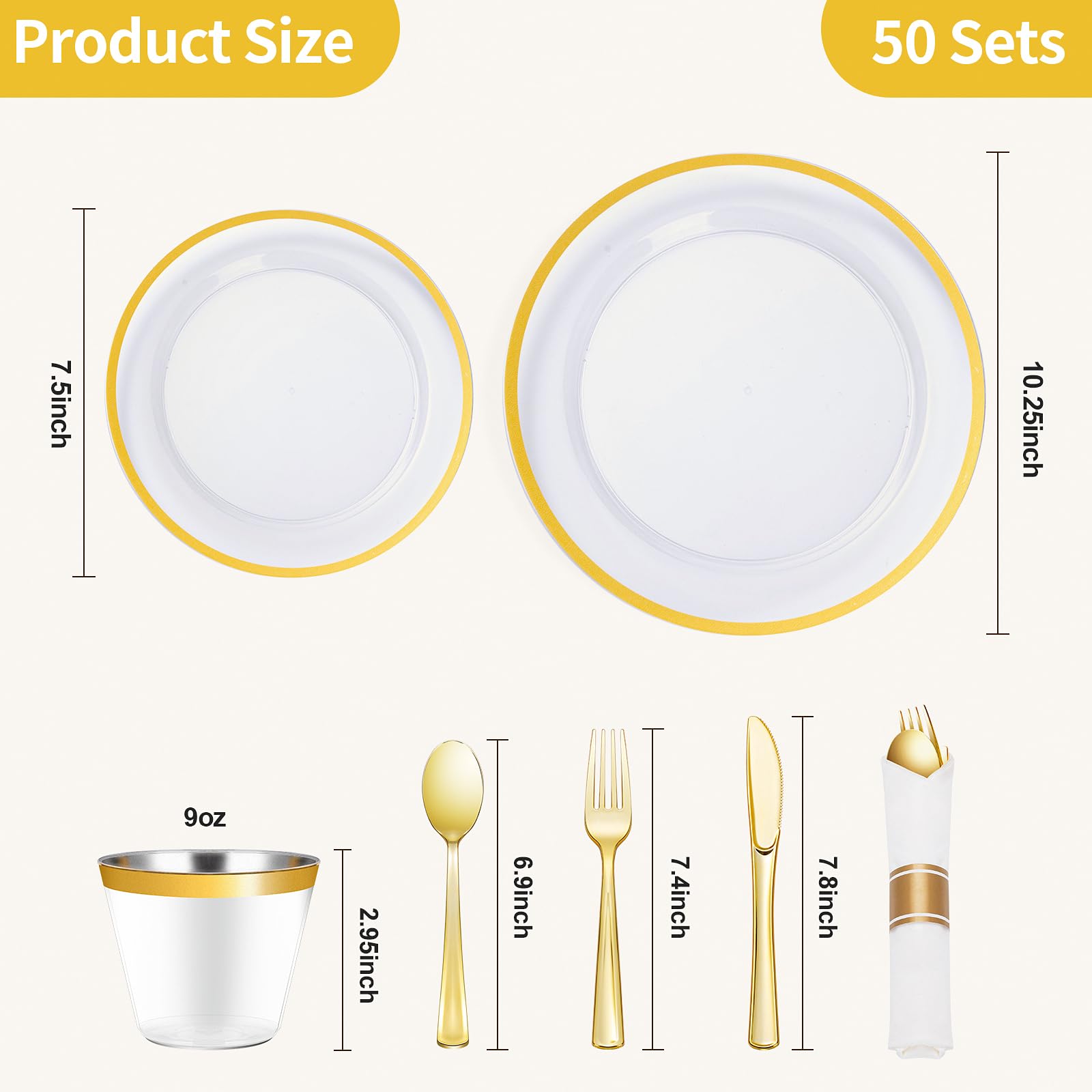 Goodluck 350 Pcs Clear Plastic Plates with Colored Rim,