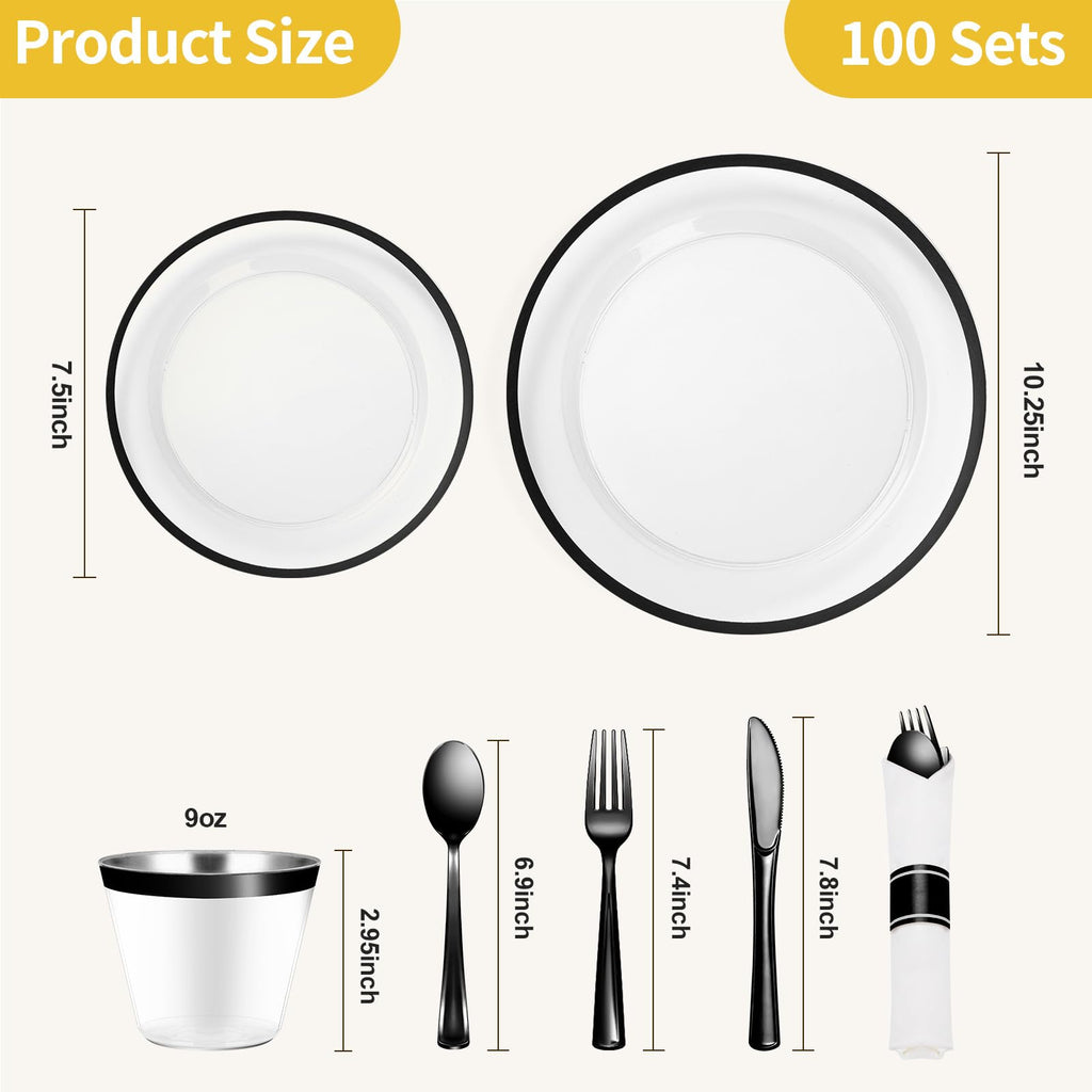 Goodluck 350 Pcs Clear Plastic Plates with Colored Rim,