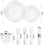 realluck 175 Piece Green and Gold Dinnerware Set for 25 Guests | Disposable Dinnerware Includes: 50 Disposable Plates, 75 Silverwares, 25 Cups, 25 Napkins for Party, Wedding, Graduation
