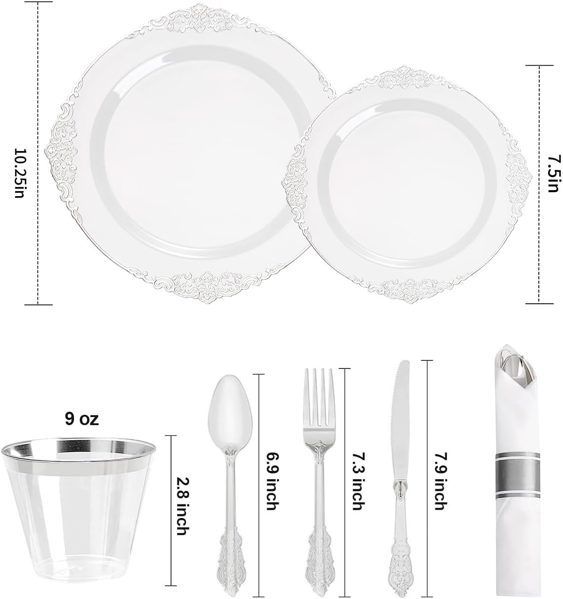realluck 175 Piece Green and Gold Dinnerware Set for 25 Guests | Disposable Dinnerware Includes: 50 Disposable Plates, 75 Silverwares, 25 Cups, 25 Napkins for Party, Wedding, Graduation