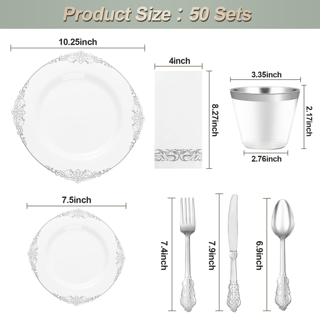Bestluck 175PC Disposable Clear Plastic Complete Dinner Set for 25 Guests