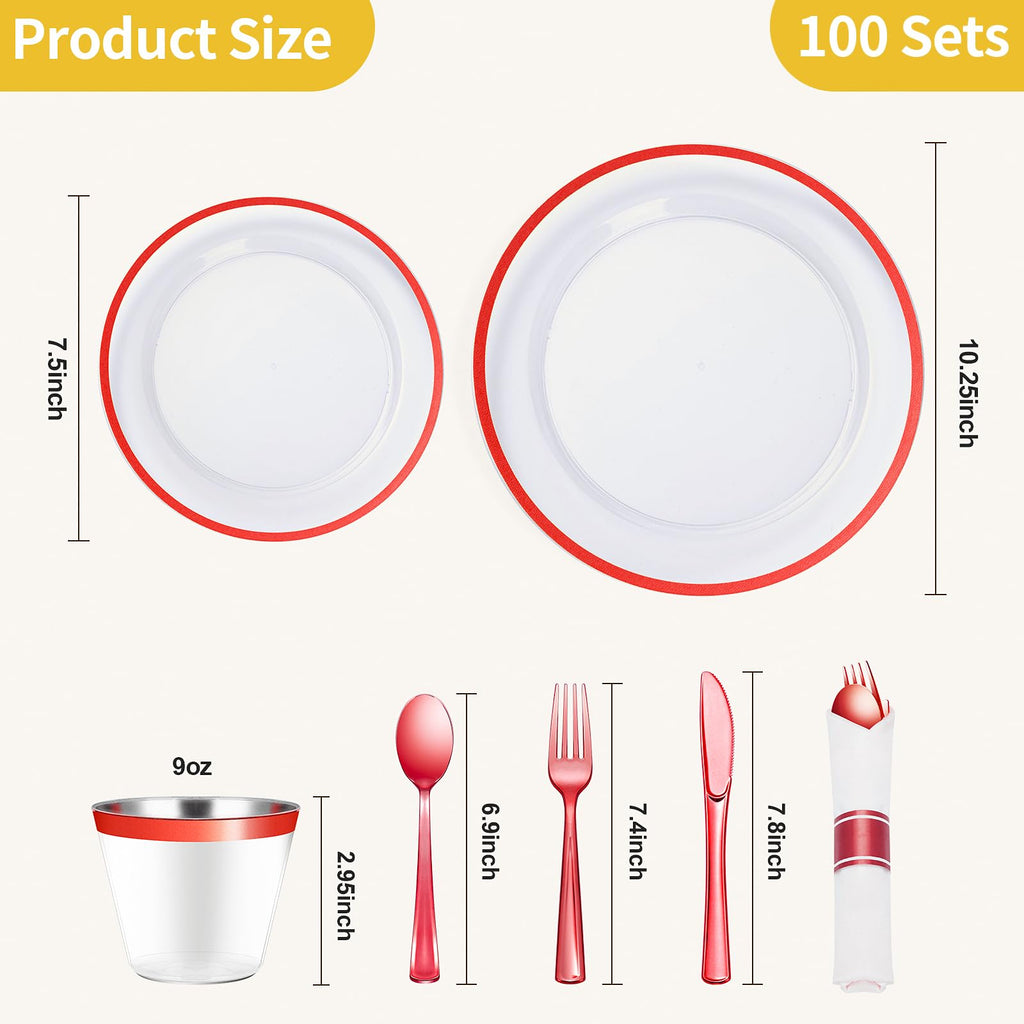Goodluck 350 Pcs Clear Plastic Plates with Colored Rim,