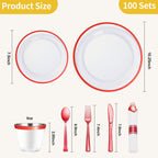 Goodluck 350 Pcs Clear Plastic Plates with Colored Rim,