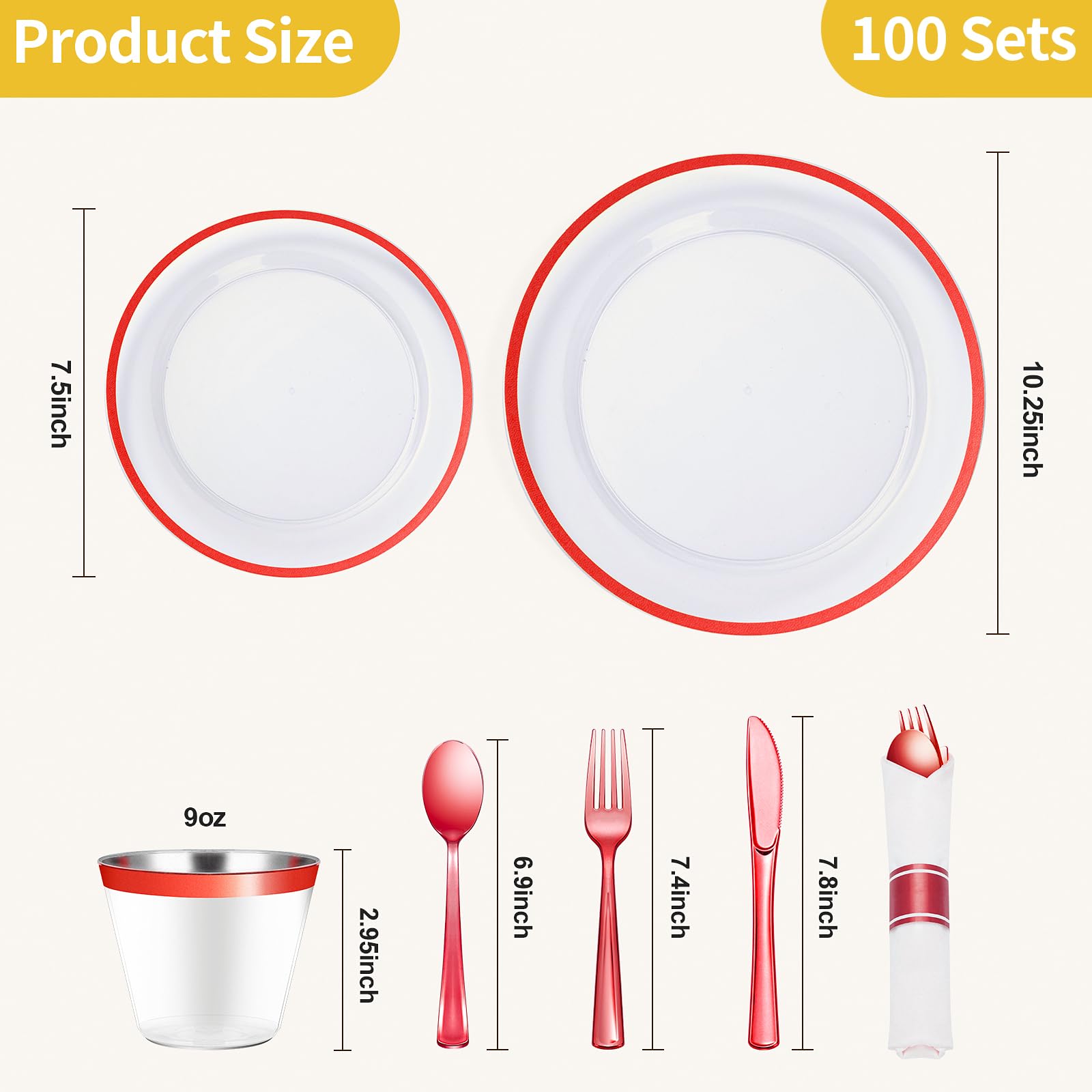 Goodluck 350 Pcs Clear Plastic Plates with Colored Rim,