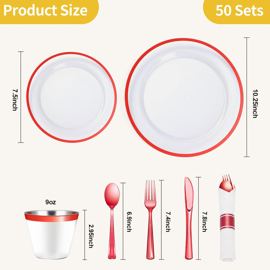 Goodluck 350 Pcs Clear Plastic Plates with Colored Rim,