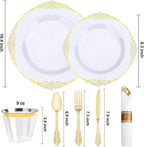 realluck 175 Piece Green and Gold Dinnerware Set for 25 Guests | Disposable Dinnerware Includes: 50 Disposable Plates, 75 Silverwares, 25 Cups, 25 Napkins for Party, Wedding, Graduation