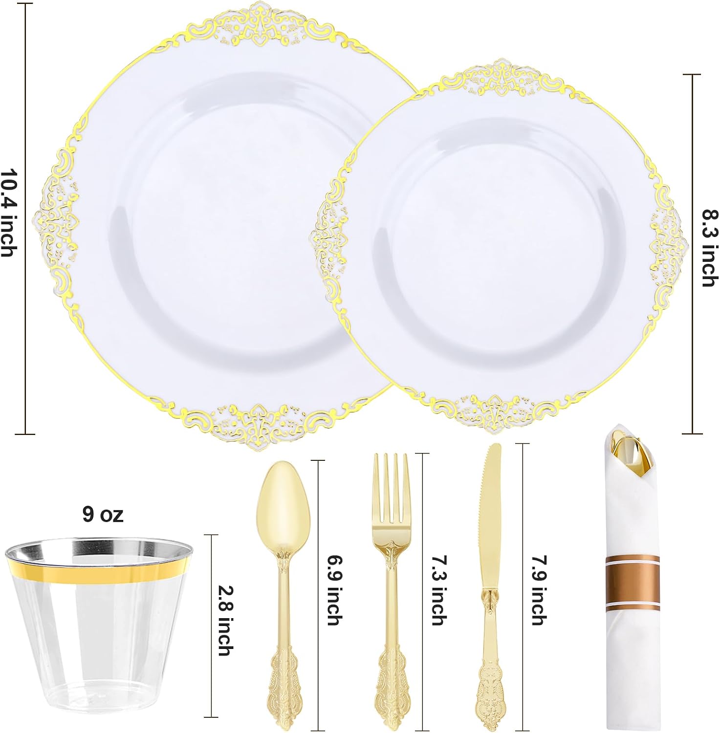 realluck 175 Piece Green and Gold Dinnerware Set for 25 Guests | Disposable Dinnerware Includes: 50 Disposable Plates, 75 Silverwares, 25 Cups, 25 Napkins for Party, Wedding, Graduation