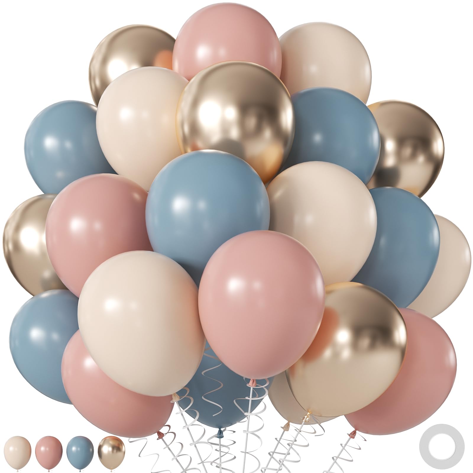 60Pc 12Inch Navy Blue, White and Gold Balloons with Metallic Gold Confetti Balloon