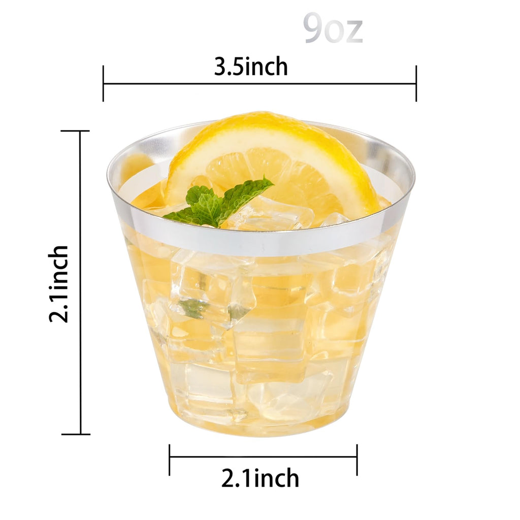Nervure 120PC 9Oz Gold Rimmed Plastic Cups - Heavy Duty plastic