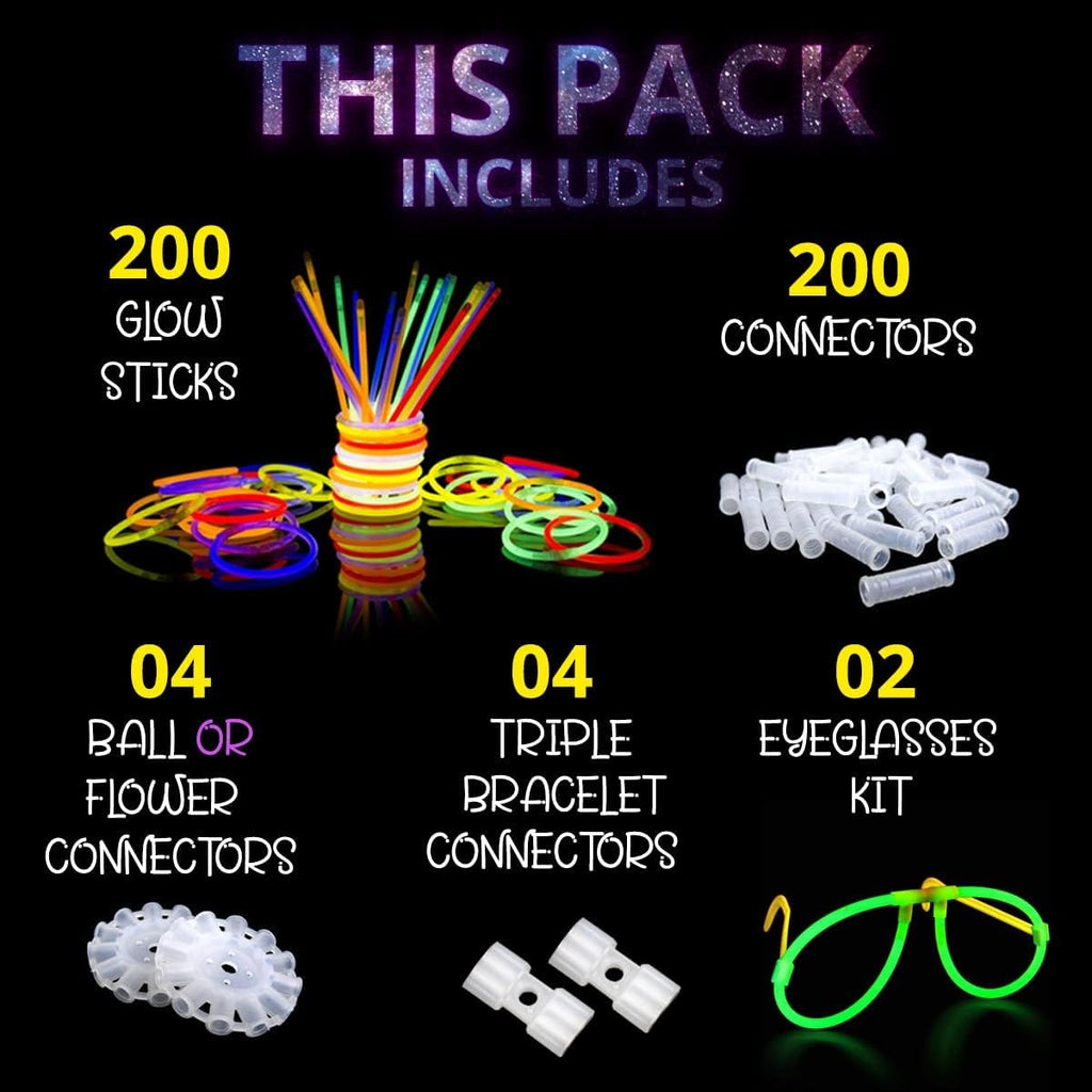 Ammy Glow Glow Sticks (205 Pcs Kit) Bulk Party Pack