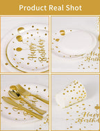 Nkaiso 161 Pcs Purple Gold Birthday Plates and Napkins Set -20 Serves | Party Supplies Set with Paper Plates Cups Napkins & Silverware, for Birthday Party Decorations