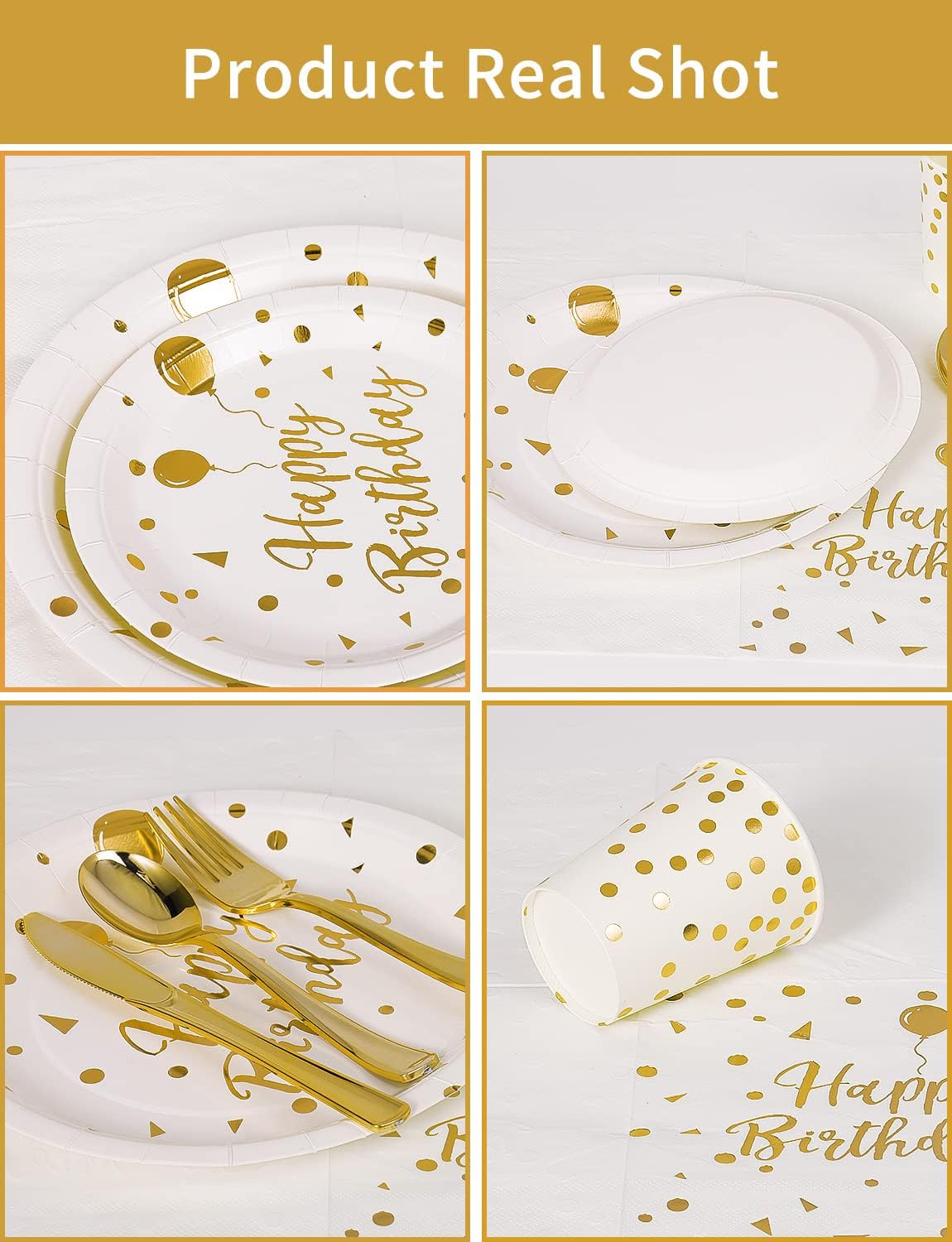 Nkaiso 161 Pcs Purple Gold Birthday Plates and Napkins Set -20 Serves | Party Supplies Set with Paper Plates Cups Napkins & Silverware, for Birthday Party Decorations