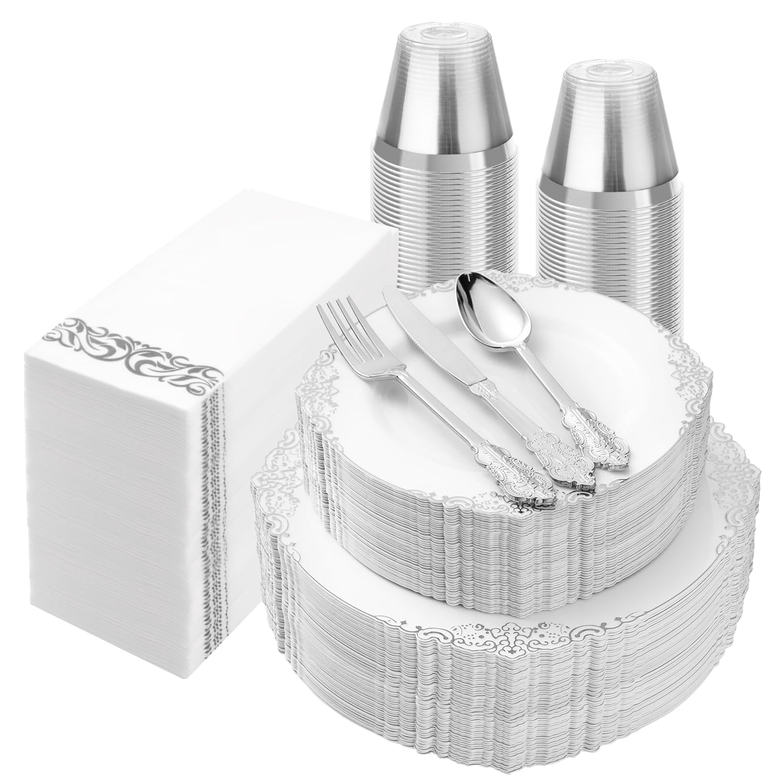 Bestluck 175PC Disposable Clear Plastic Complete Dinner Set for 25 Guests
