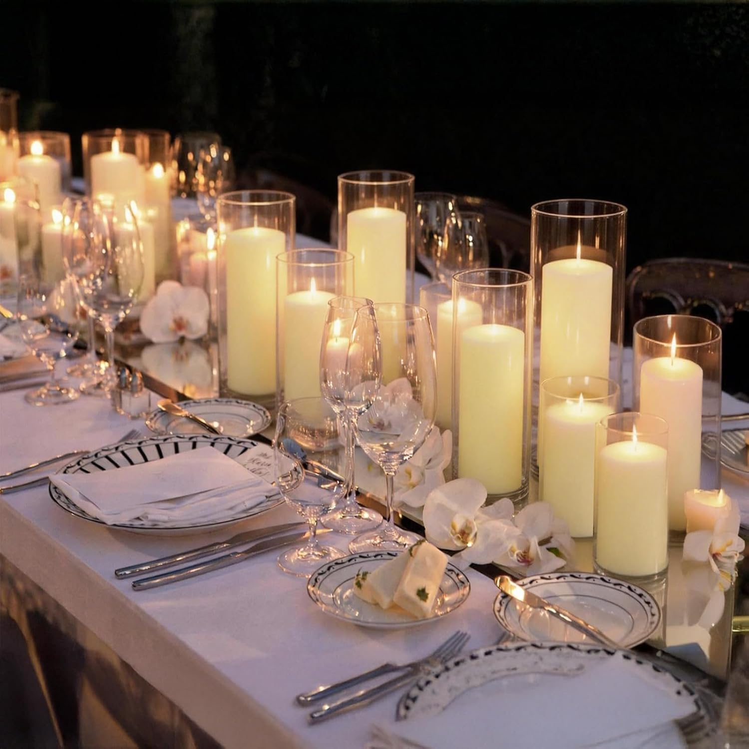 12-Pack Pillar Candles & 12-Pack Glass Cylinder Hurricane Candles Decor Set-Mixed Heights