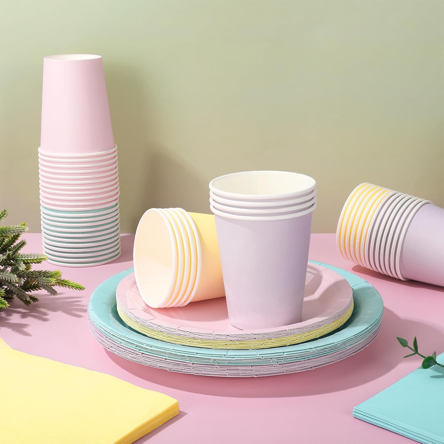 Whaline 244 Pcs Neon Party Supplies Set Include 7 & 9 Inch Rainbow Color Paper Plates Napkins 9oz Cups Disposable Dinnerware for Neon Glow Birthday Baby Shower Wedding Picnic Party, Serves 48 Guests