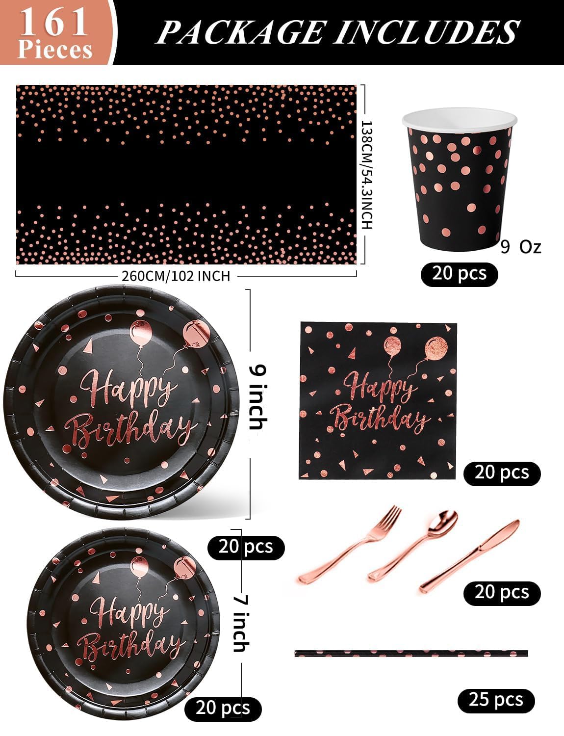 Nkaiso 161 Pcs Purple Gold Birthday Plates and Napkins Set -20 Serves | Party Supplies Set with Paper Plates Cups Napkins & Silverware, for Birthday Party Decorations