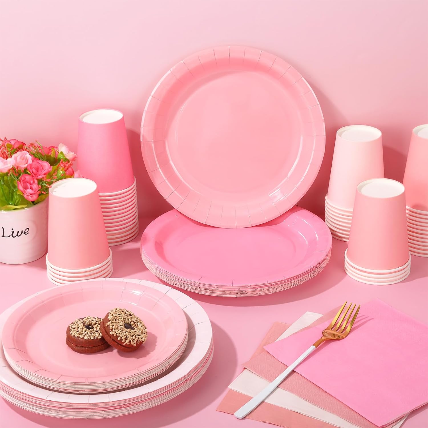 Whaline 244 Pcs Neon Party Supplies Set Include 7 & 9 Inch Rainbow Color Paper Plates Napkins 9oz Cups Disposable Dinnerware for Neon Glow Birthday Baby Shower Wedding Picnic Party, Serves 48 Guests