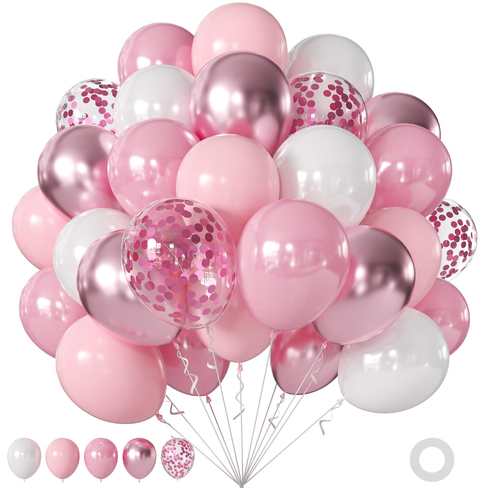 60Pc 12Inch Navy Blue, White and Gold Balloons with Metallic Gold Confetti Balloon