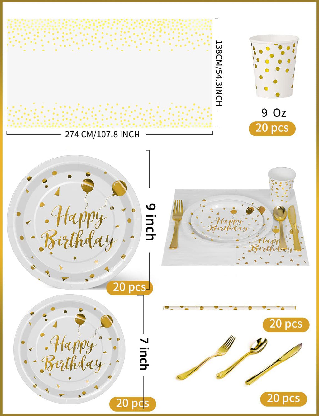 Nkaiso 161 Pcs Purple Gold Birthday Plates and Napkins Set -20 Serves | Party Supplies Set with Paper Plates Cups Napkins & Silverware, for Birthday Party Decorations
