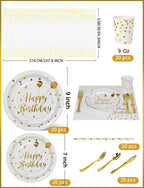 Nkaiso 161 Pcs Purple Gold Birthday Plates and Napkins Set -20 Serves | Party Supplies Set with Paper Plates Cups Napkins & Silverware, for Birthday Party Decorations