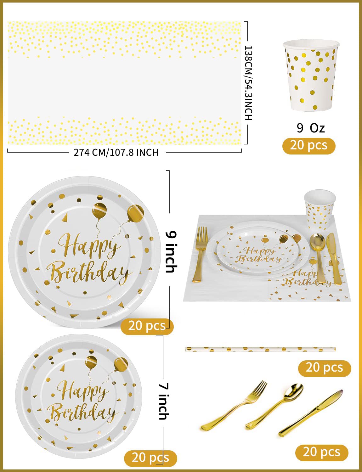Nkaiso 161 Pcs Purple Gold Birthday Plates and Napkins Set -20 Serves | Party Supplies Set with Paper Plates Cups Napkins & Silverware, for Birthday Party Decorations