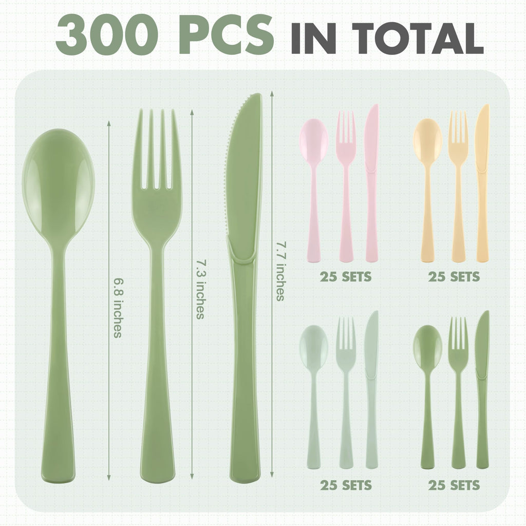 Kochorie 300 Pieces Plastic Silverware, Disposable heavy duty Utensils