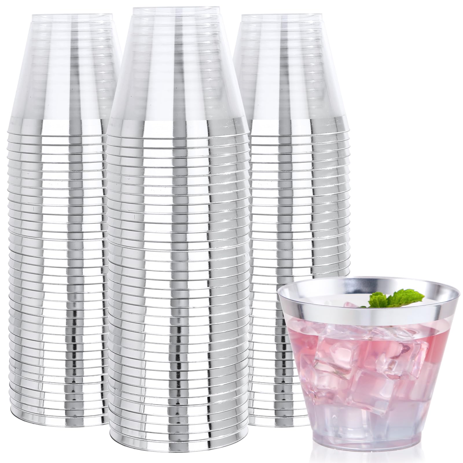 Nervure 120PC 9Oz Gold Rimmed Plastic Cups - Heavy Duty plastic