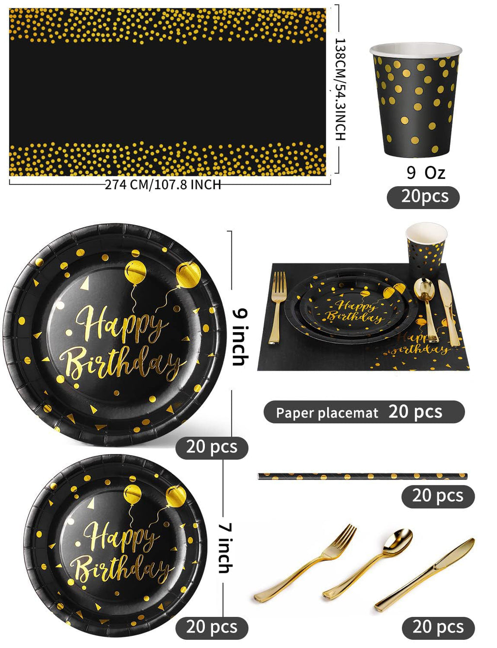Nkaiso 161 Pcs Purple Gold Birthday Plates and Napkins Set -20 Serves | Party Supplies Set with Paper Plates Cups Napkins & Silverware, for Birthday Party Decorations