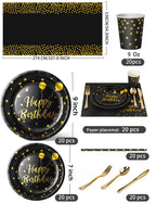 Nkaiso 161 Pcs Purple Gold Birthday Plates and Napkins Set -20 Serves | Party Supplies Set with Paper Plates Cups Napkins & Silverware, for Birthday Party Decorations