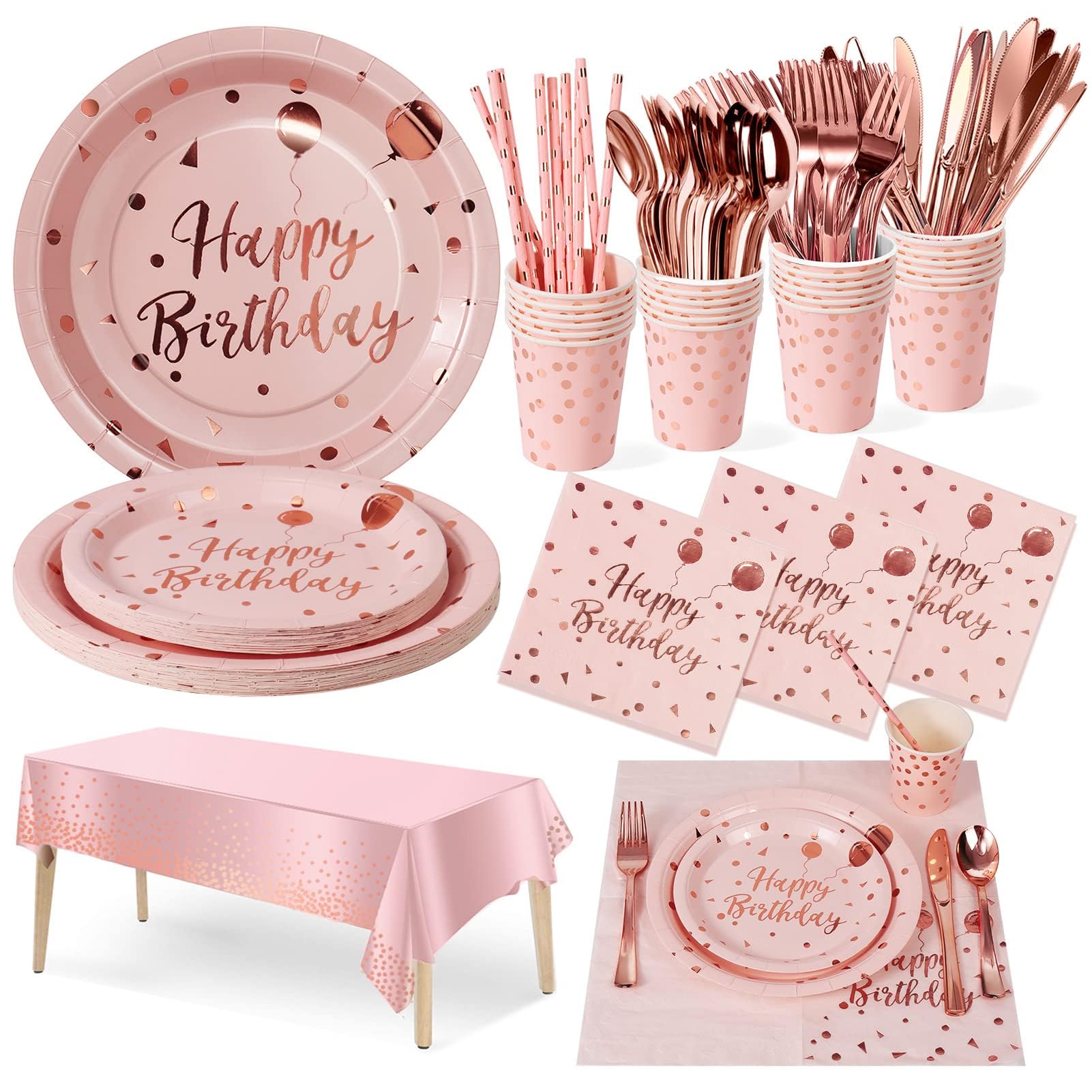 Nkaiso 161 Pcs Purple Gold Birthday Plates and Napkins Set -20 Serves | Party Supplies Set with Paper Plates Cups Napkins & Silverware, for Birthday Party Decorations