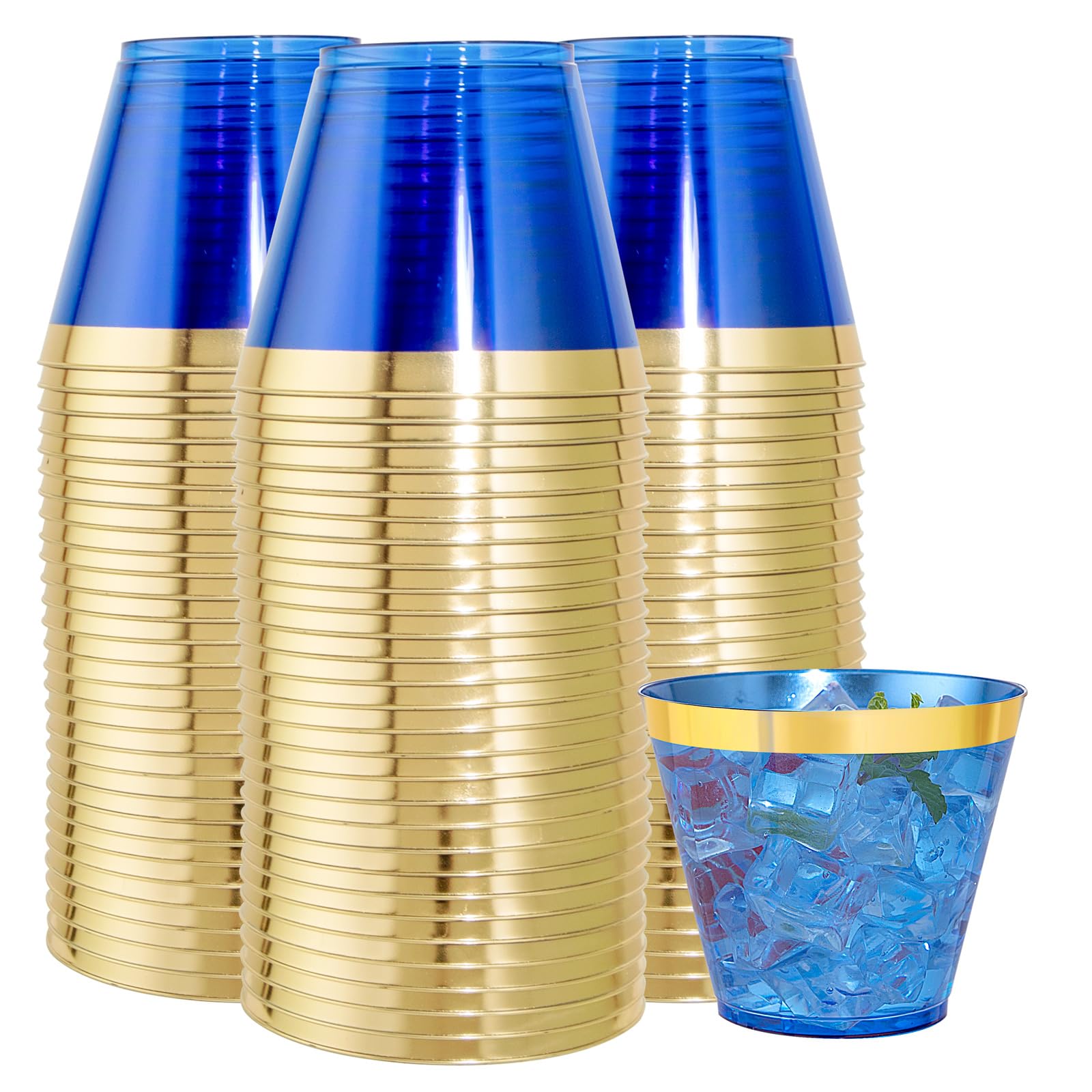 Nervure 120PC 9Oz Gold Rimmed Plastic Cups - Heavy Duty plastic