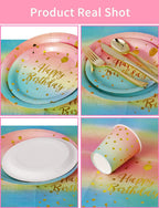 Nkaiso 161 Pcs Purple Gold Birthday Plates and Napkins Set -20 Serves | Party Supplies Set with Paper Plates Cups Napkins & Silverware, for Birthday Party Decorations