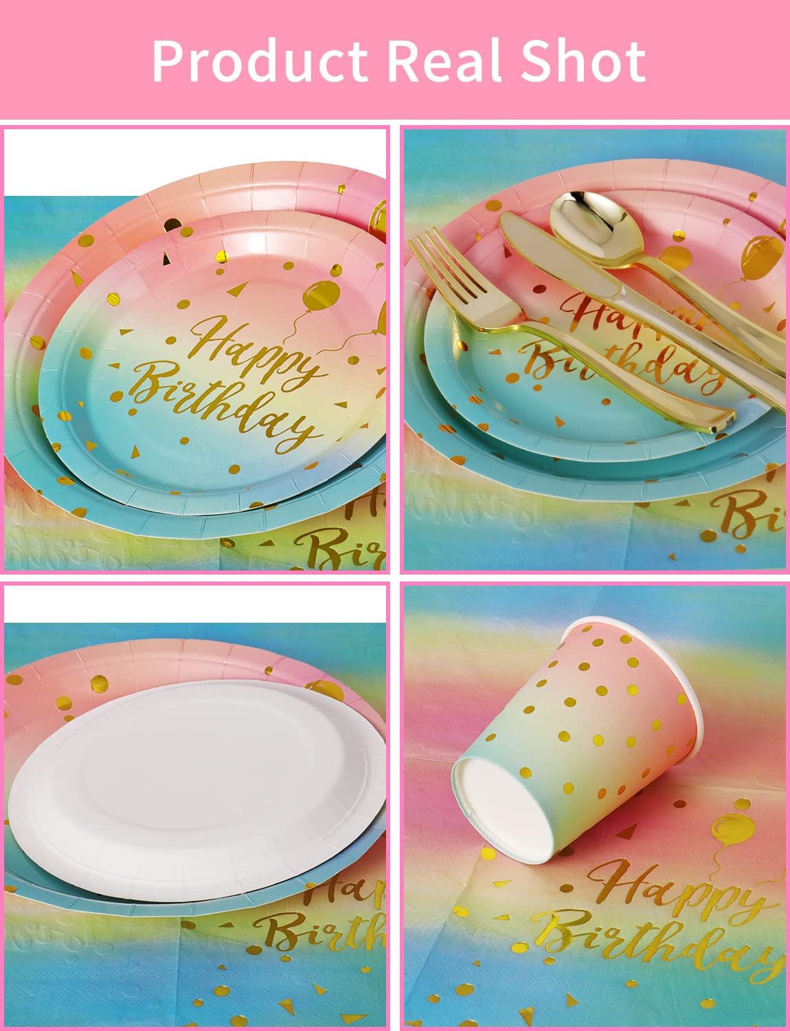 Nkaiso 161 Pcs Purple Gold Birthday Plates and Napkins Set -20 Serves | Party Supplies Set with Paper Plates Cups Napkins & Silverware, for Birthday Party Decorations