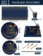 Nkaiso 161 Pcs Purple Gold Birthday Plates and Napkins Set -20 Serves | Party Supplies Set with Paper Plates Cups Napkins & Silverware, for Birthday Party Decorations
