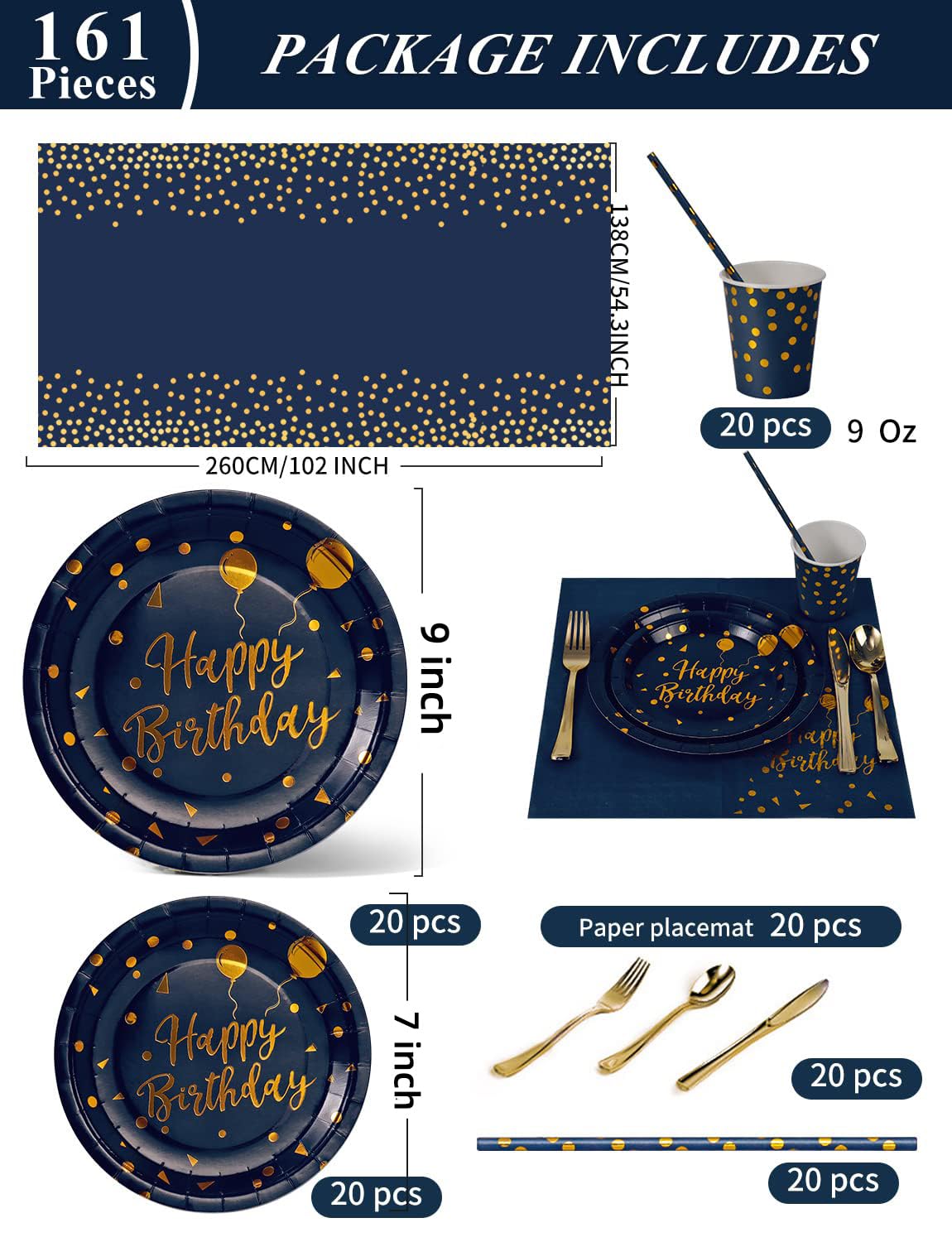 Nkaiso 161 Pcs Purple Gold Birthday Plates and Napkins Set -20 Serves | Party Supplies Set with Paper Plates Cups Napkins & Silverware, for Birthday Party Decorations