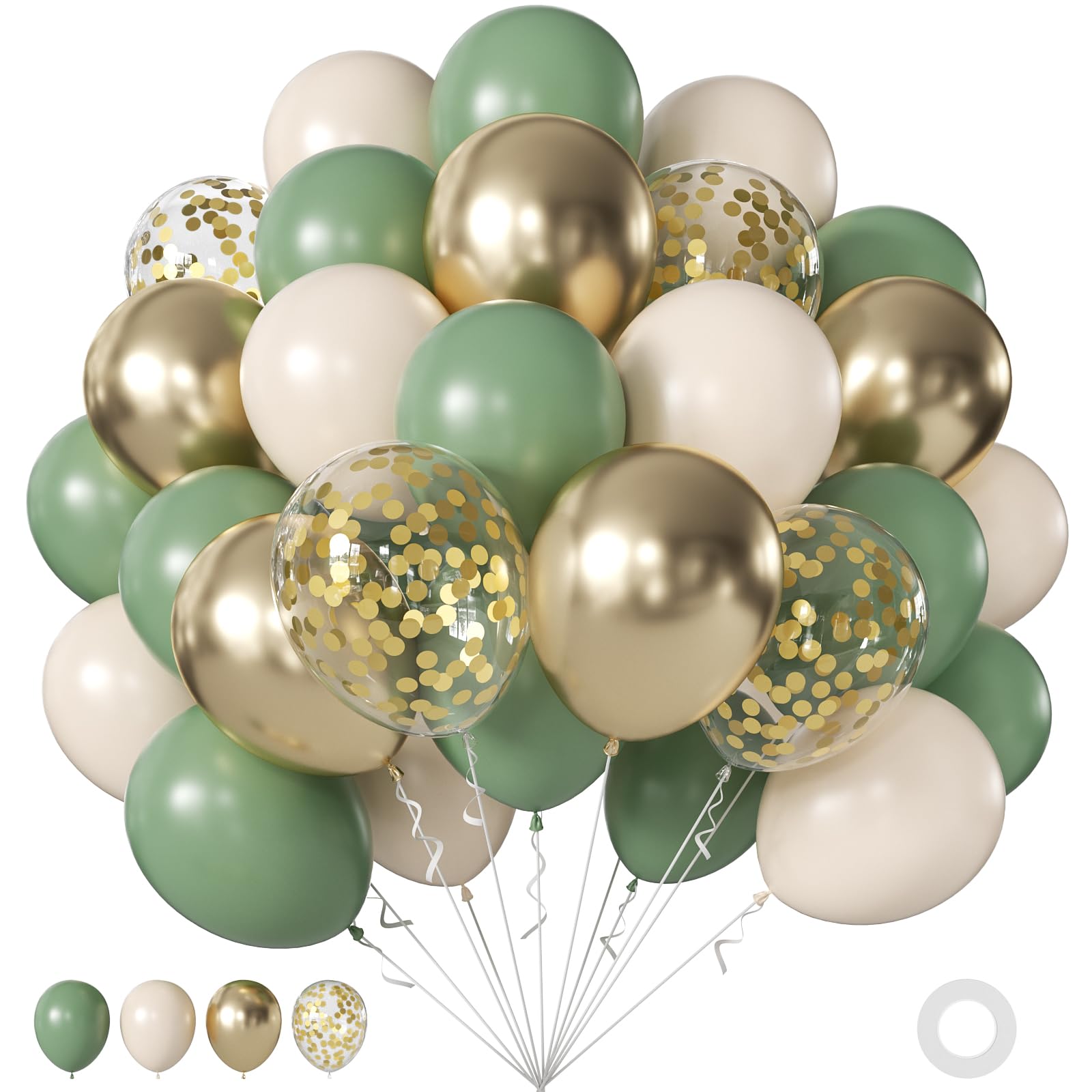 60Pc 12Inch Navy Blue, White and Gold Balloons with Metallic Gold Confetti Balloon